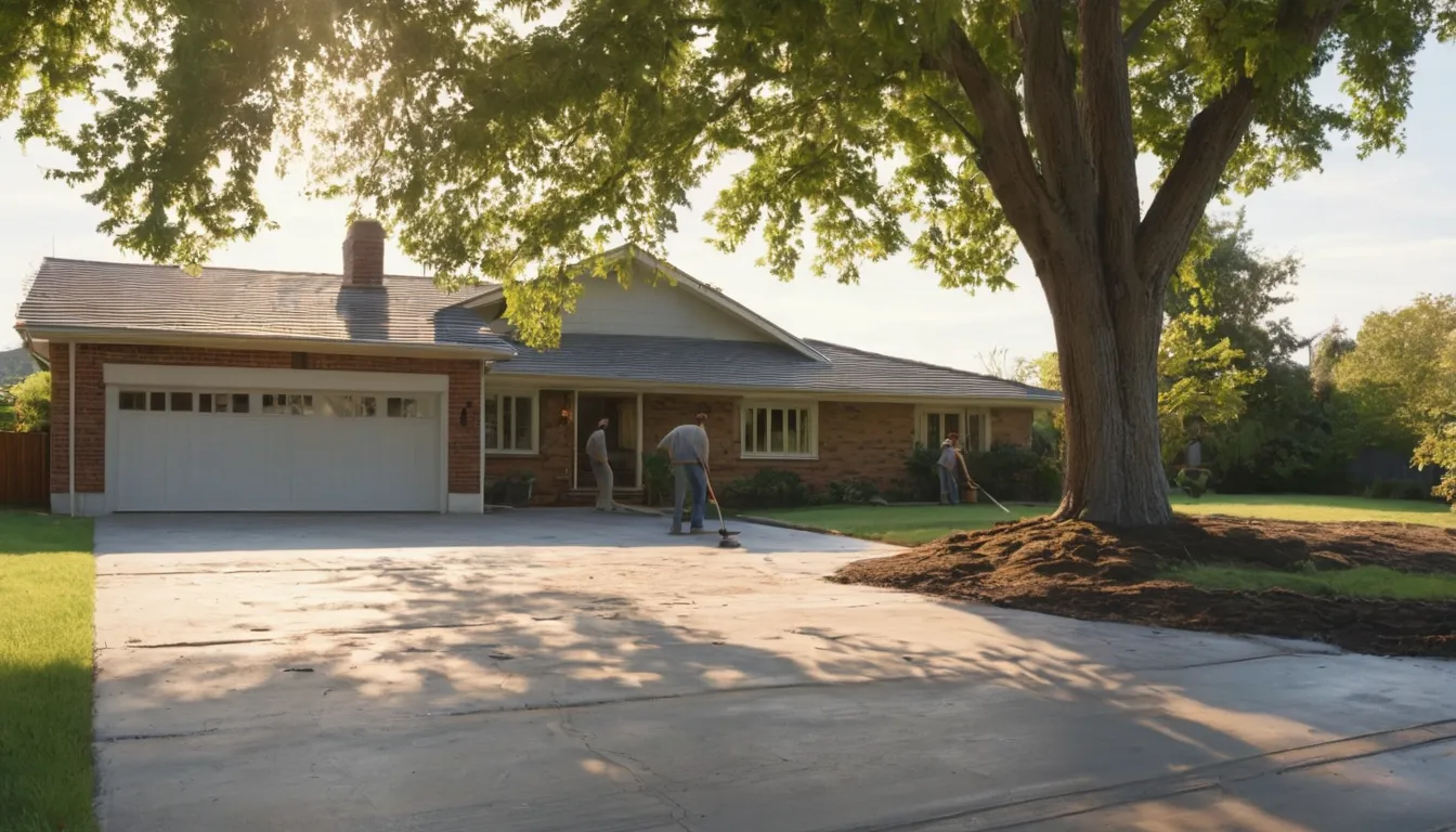 Fresh concrete driveway in front of a brick ranch home in Birmingham
